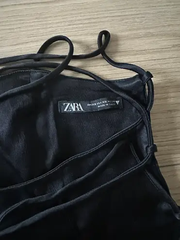 ZARA Satin Effect Black Strappy Top