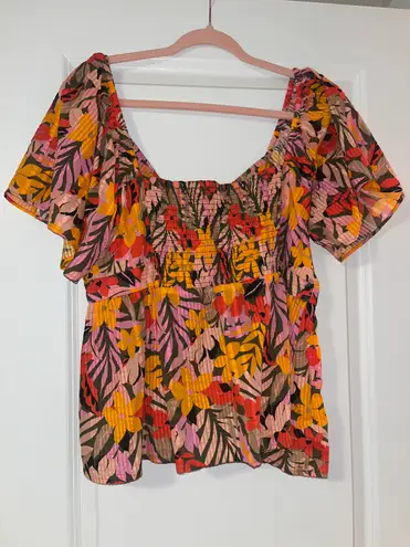 The Loft NWT Tropical Flutter Tie Neck Top