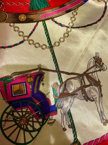 Vintage Royal EQUESTRIAN Horses and Carriages oversized square Silky Scarf 35/35 Multiple