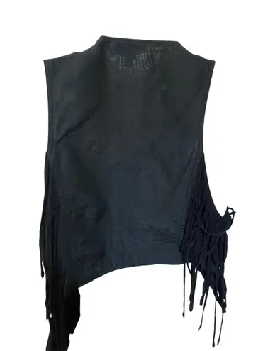 Bebe Authentic  Fringe black vest stones Details women size Small