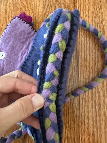 Chrissy Teigan Rising Tide Woman’s Blue 100% Wool Shoulder Purse with Flower and Pompom Details