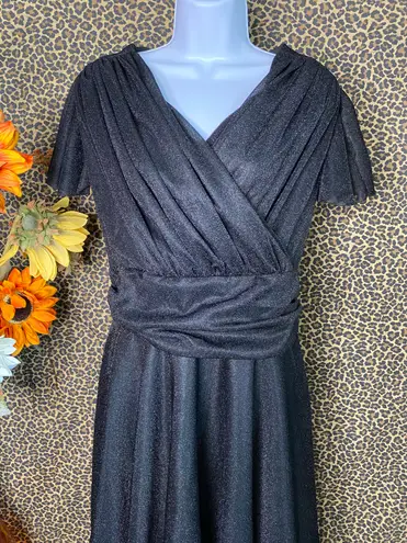 Unique Vintage MAGNOLIA PLACE Black Sparkly PLUS SIZE Flutter Sleeve Dress NWT | 2XL |