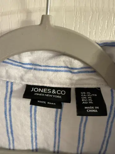 Jones New York Jones & Co Blue White Striped Raw Hem Blazer Sz XL. 6079