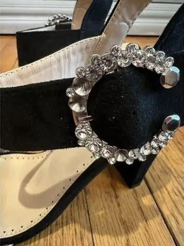 Adrienne Vittadini Black AV-Geno Sling Back Rhinestone Buckle Heel Sz 8M