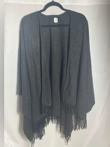 Charcoal Gray Fringe Open Front Poncho Wrap – 100% Acrylic – Made in Germany Size undefined