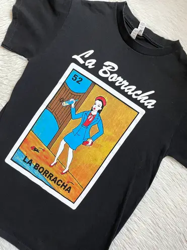 Mexican bingo loteria la borracha drunk lady novelty short sleeve tee Black