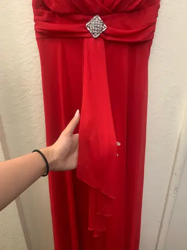 B. Smart Small Red Lined Chiffon Spaghetti Strap Rhinestone Accent Gown Dress