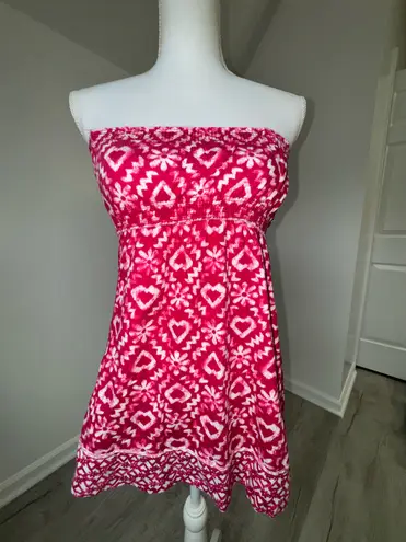 So Wear It Declare Strapless Smocked Top Pink White Heart Floral Print L Y2K Size L