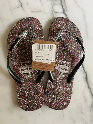 Havaianas Flip Flops Carnaval Black Sparkle Glitter Confetti