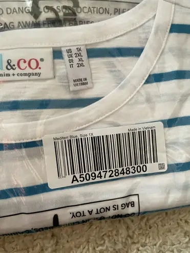 Denim & Co . Textured Knit Summer Sayings Short-Sleeve Striped Top A509472 1X NWT