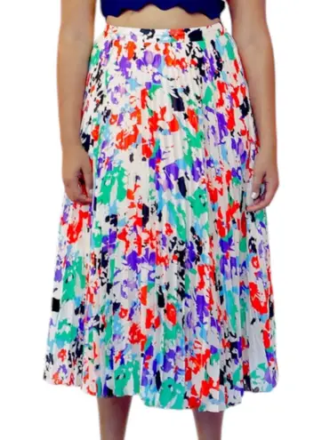 Tanya Taylor Jeana Silk Blend Pleated Midi Skirt Multi Color Size 12