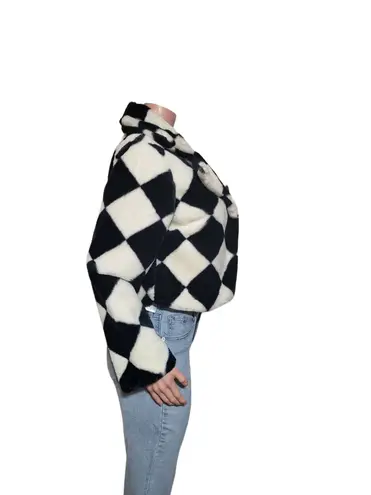 Women's long sleeve square print open front fur crop coat S,M,L Multiple Size L