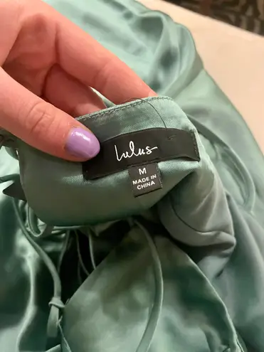 Lulus Chic Allure Sage Green Satin Lace-up Mini Dress