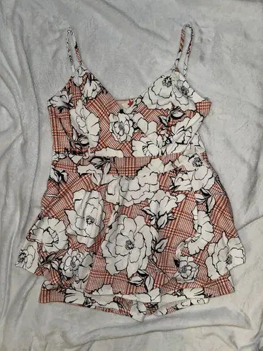 Boutique Rust V-neck Floral Skort Romper 2X