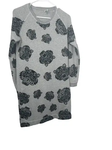 Enzo Angiolini Kenzo Women’s Grey Flocked Velvet Tiger Logo Fleece Sweatshirt Dress-Size Large