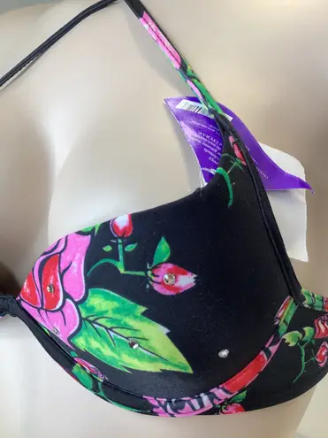 Recco Brazilian Underwire Floral Bedazzled Bikini Top NWT