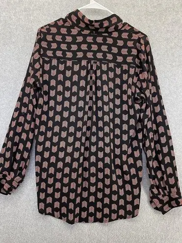 Pleione  Women's Blouse Surplice Hi Low Black Pink Long Sleeve Chevron Print Med