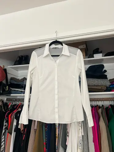 Lafayette 148 white long sleeve sheer beaded shoulder button down blouse 6 - Image 3