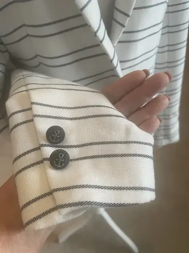 Katherine Barclay White Navy Blue Strips Blazer Sz M One Button Jacket Nautical