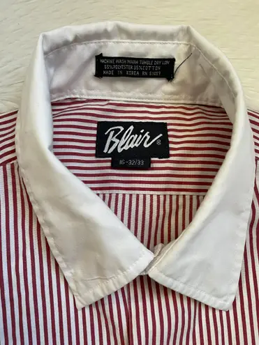 Blair red and white striped long sleeve button down shirt