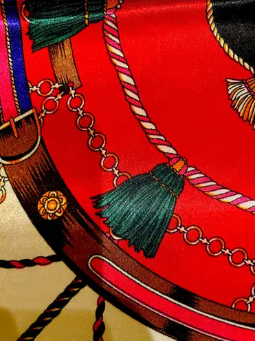 Vintage Royal EQUESTRIAN Horses and Carriages oversized square Silky Scarf 35/35 Multiple