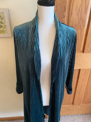 Ember Velvet Cardigan Green Women's Size L Long Sleeve Open Front Sweater