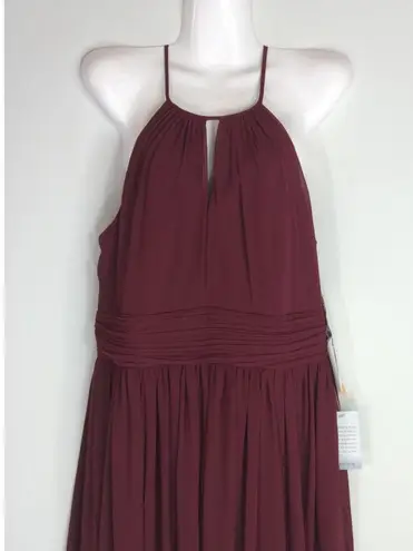 Bill Levkoff Halter Neck Maxi Chiffon Dress Maroon Women Sz 14 NWT Party Wedding Red