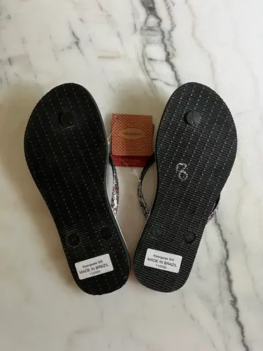 Havaianas Flip Flops Carnaval Black Sparkle Glitter Confetti