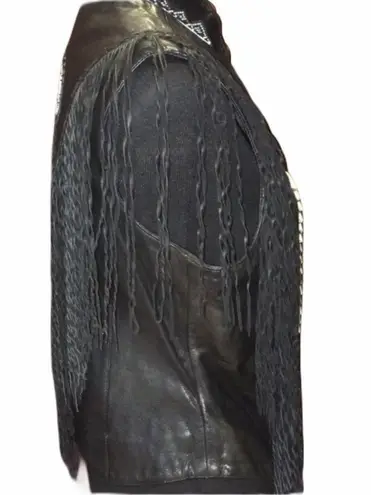 A.M. Bernardo Native Fringed Genuine Leather Black Size XXL
