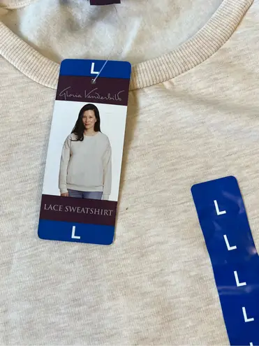 Gloria Vanderbilt Oatmeal Floral Lace Shoulder Sweater