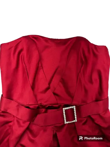 Alfred Angelo Claret Satin Strapless Dress (10)