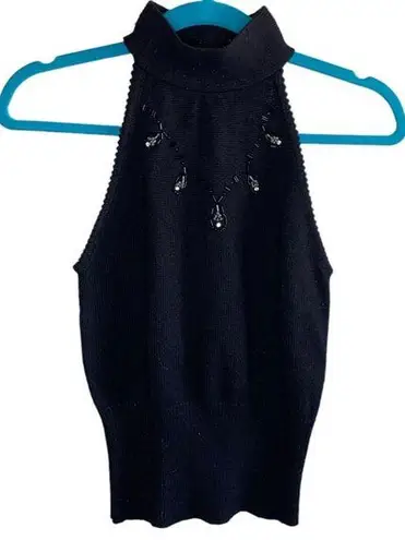 Gilnini Black Mock Neck Sleeveless Sweater