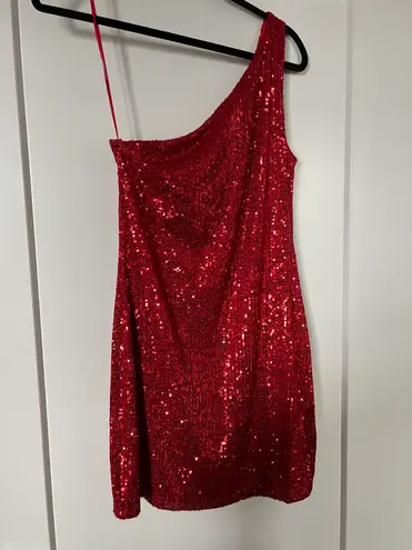 BB Dakota Red Sequin One Shoulder Dress