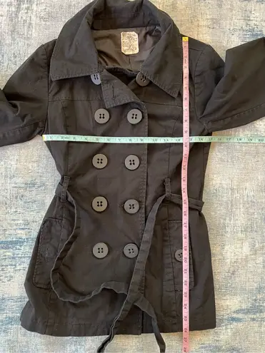 Tulle Black Double Breasted Cotton Canvas 3/4 Sleeve Belted Jacket Medium