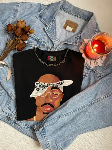 Rare Cross Colours Tupac shakur hip hop pop art short sleeve tee Black Size M