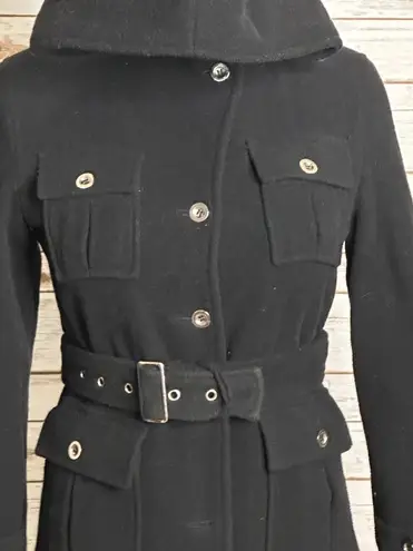 London Fog classic witchcore gothic black wool hooded belted overcoat Size 12