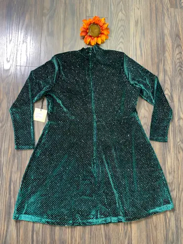 Unique Vintage SMAK PARLOUR Green Sparkly Velvet Mock Neck Dress NWT | 2XL |
