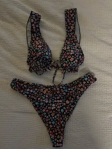 SheIn Black Floral Bikini Set