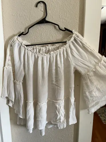 Off The Shoulder Boho Top White Size M