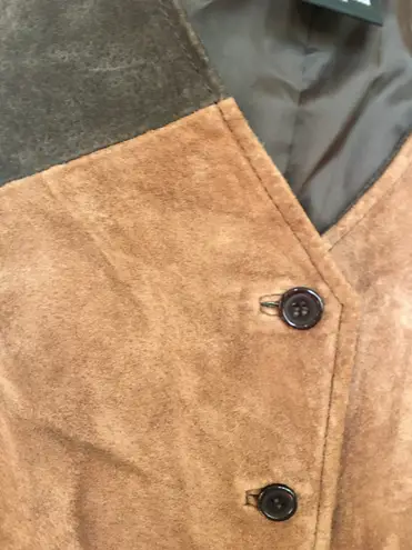 Outbrook Vintage 90s Y2K Color Block Suede Leather Vest Brown Tan Umber 12/14 L