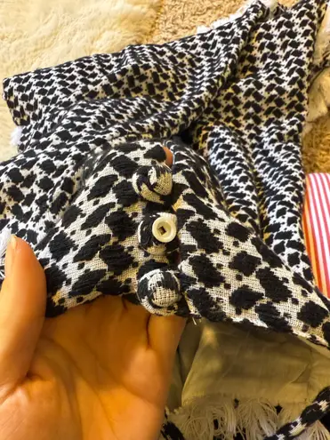 Dodo Bar Or Black White Frayed Criss Cross Strap A-line Mini Dress