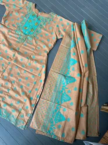 Indian Pakistani 3 Piece Embroidery Printed Light Brown Shalwar Kameez Sz M Size M