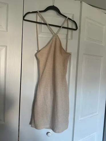 SheIn Beige Waffle-Knit Open Back Dress