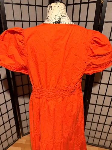 Quince 100% cotton Peasant flare cinched short sleeve button v neck colorful