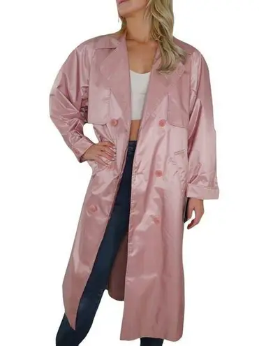 British Mist 90s Vintage Dusty Rose Pink Long Trench Coat Jacket Size 6 Small