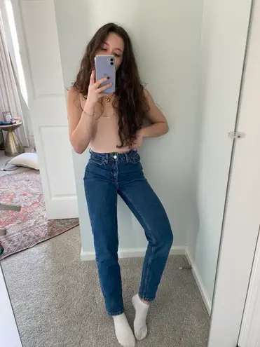 Topshop Painted Blue Straight Jeans