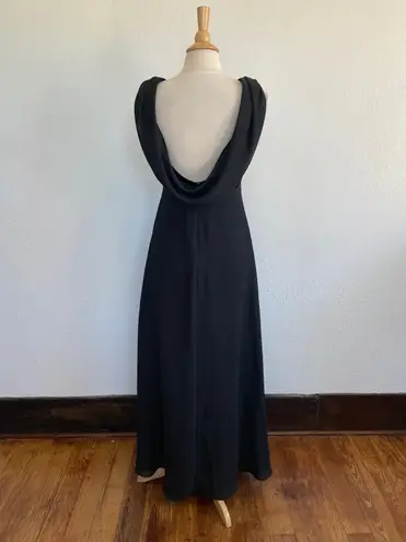 Rhapsody Vintage 90’s Solid Black Velvet Cowl Back Full Length Formal Dress