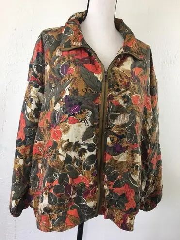 Zip Up Mureli Autumn Leaves Silk Windbreaker Jacket Multiple Size L