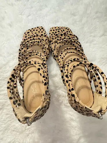 Leopard Print Faux Suede Heels Size 7 Tan - Image 4