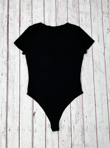 Popular 21 Women’s Double Layer Short Sleeve Black Thong Bodysuit Size Medium NWOT